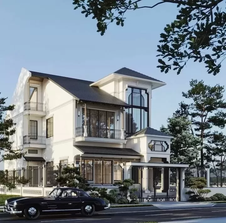 Mái nhà biệt thự phố 3 tầng đẹp nên lựa chọn mái ngói đôi hoặc mái lợp bằng ngói