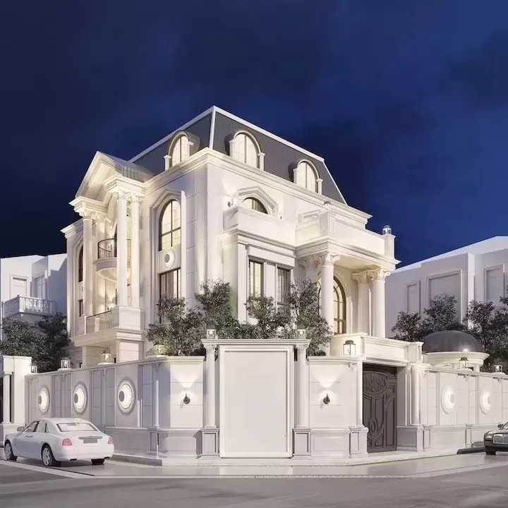 Thiết kế nhà phố ba tầng lưu ý sử dụng các chi tiết trang trí như cột, bao che, hoa văn và họa tiết để thể hiện phong cách kiến trúc chủ đạo