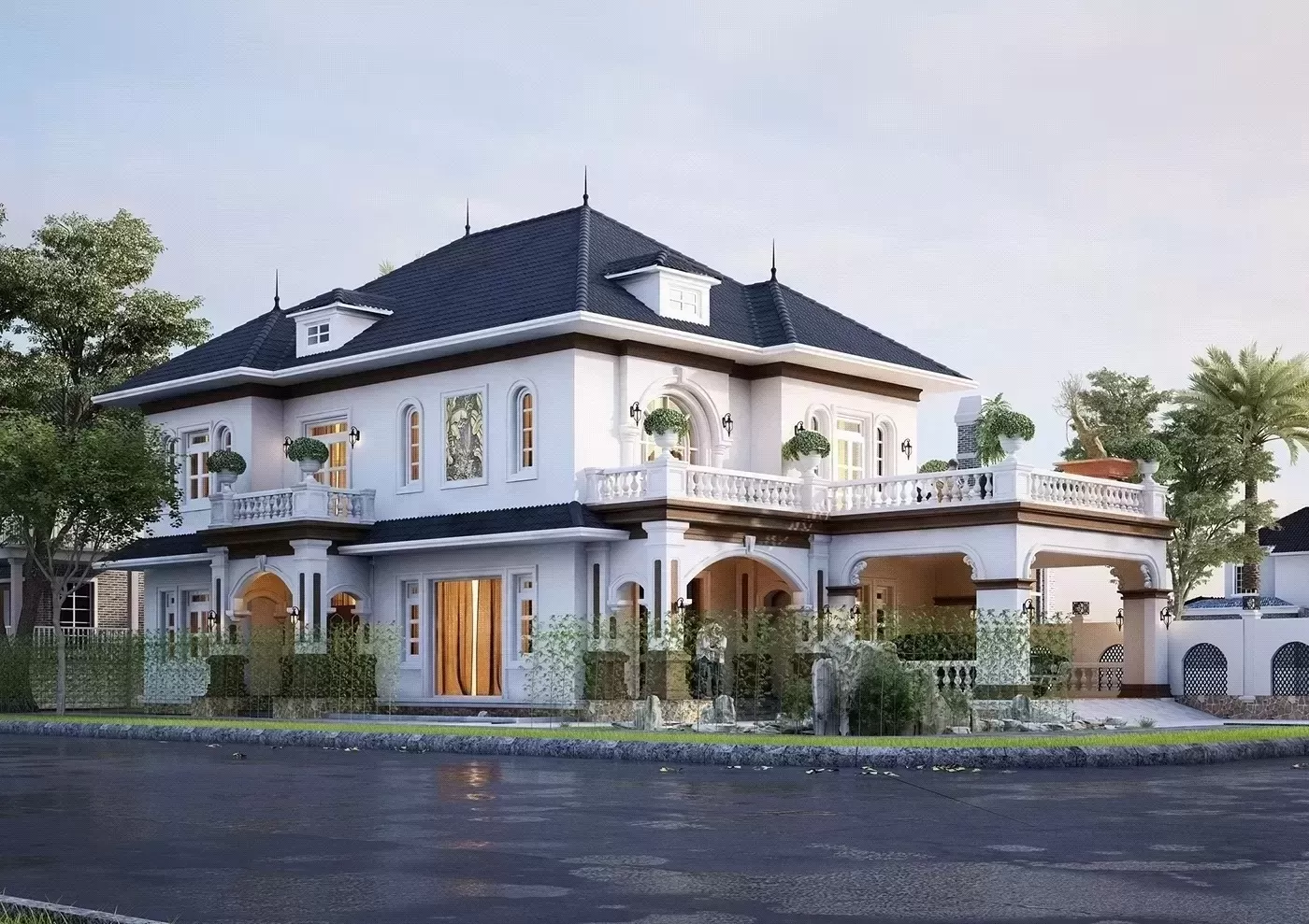 Thiết kế nhà 2 mặt tiền 2 tầng mái nhật