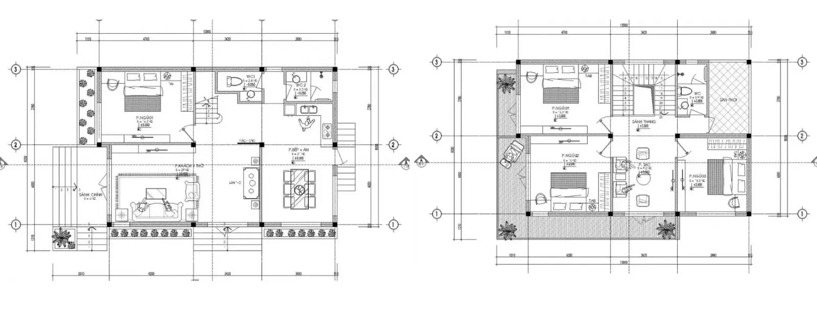 Bản vẽ mẫu nhà vuông 2 tầng mái nhật