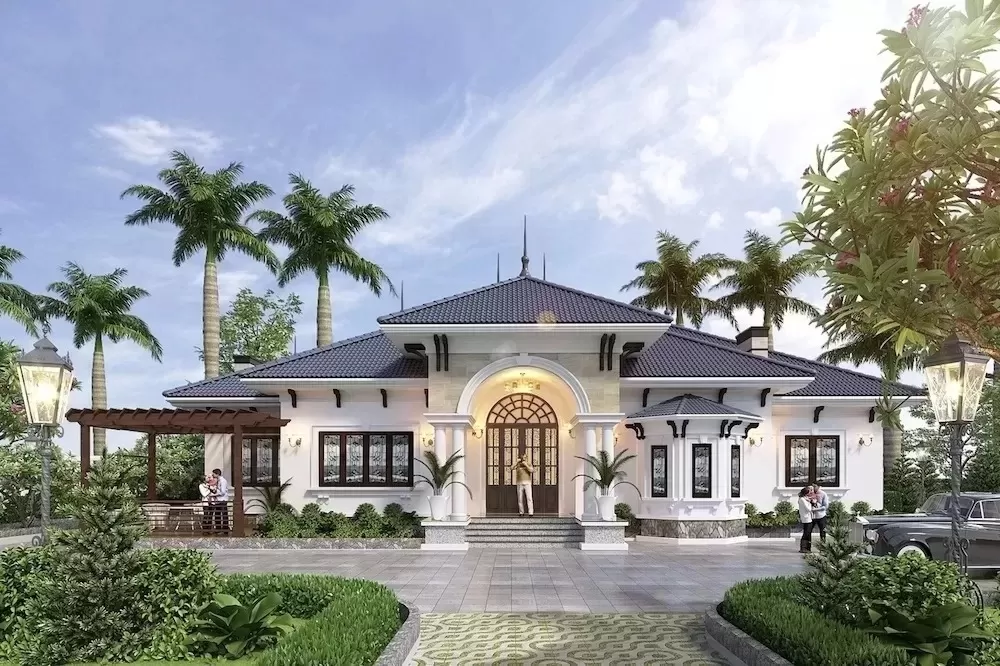 Mặt bằng nhà 1 tầng mái nhật 150m2