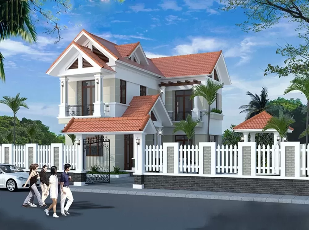 Nhà mái thái ngói đỏ hai tầng