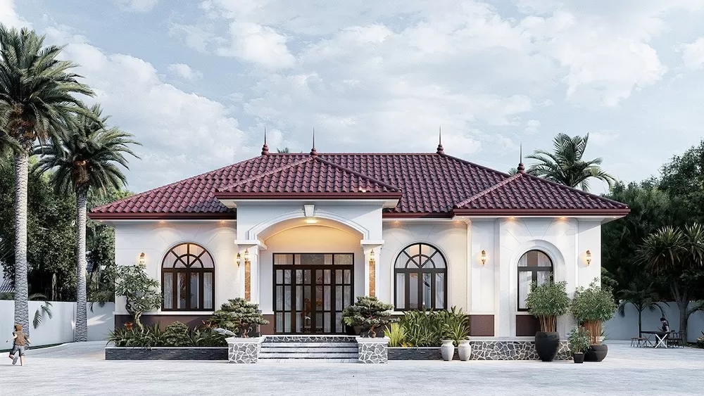 Xung quanh ngôi biệt thự vườn tân cổ điển có nhiều hệ thống cửa thiết kế hình vòm đặc trưng phong cách cổ điển