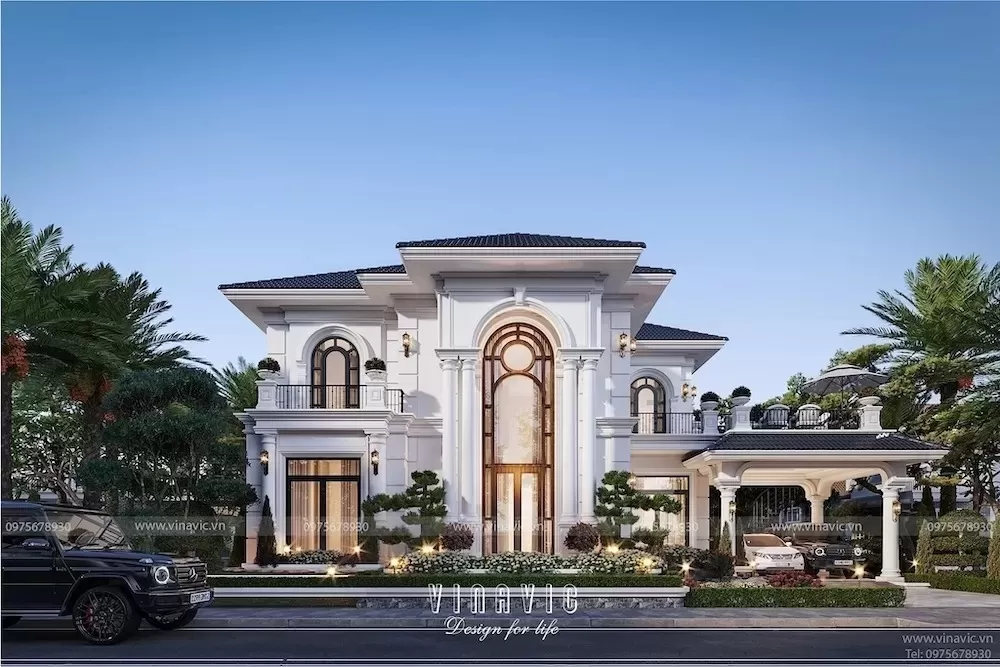 Mẫu nhà vườn 2 tầng 5 phòng ngủ 150m2 tân cổ điển