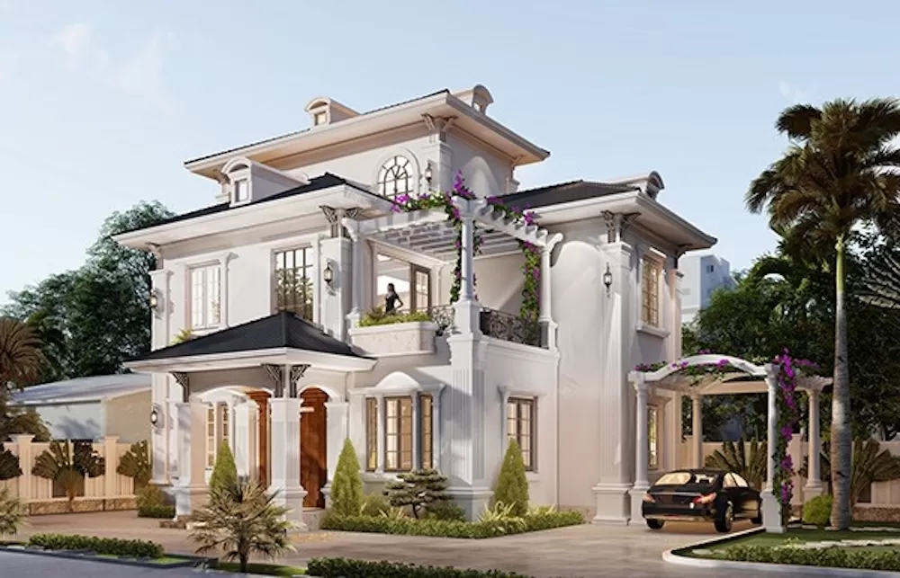 Nhà sân vườn mái nhật 3 tầng tân cổ điển