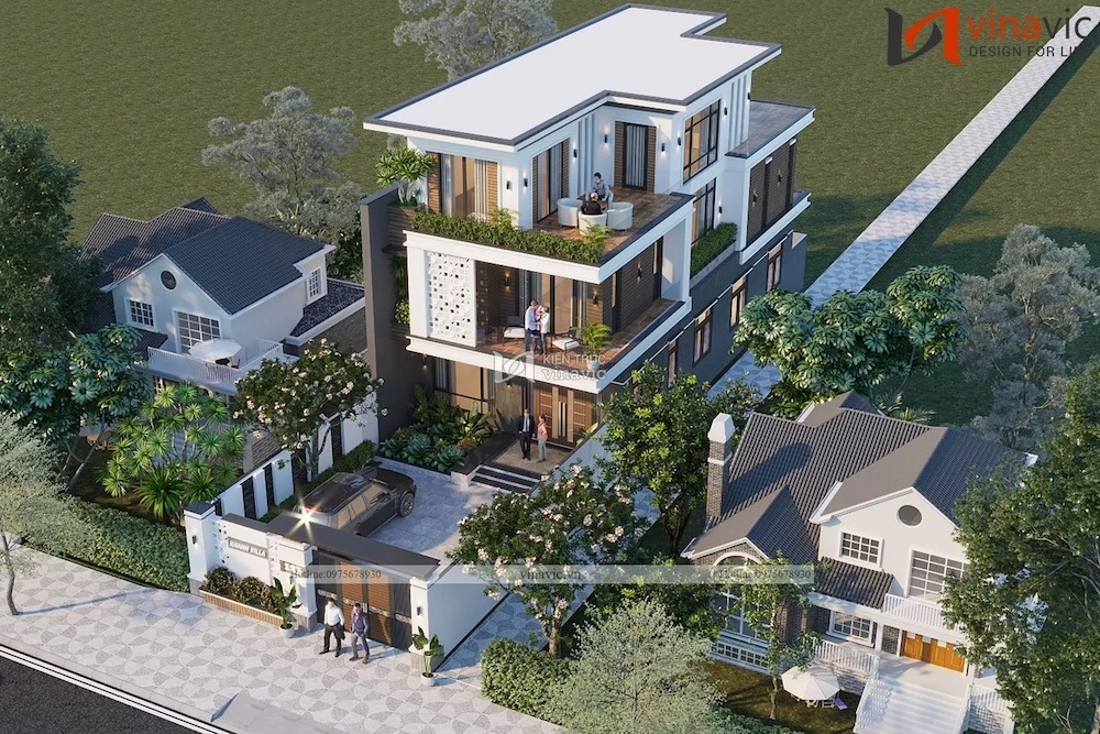 Mẫu nhà 3 tầng chữ L đẹp hiện đai thu hút ánh nhìn