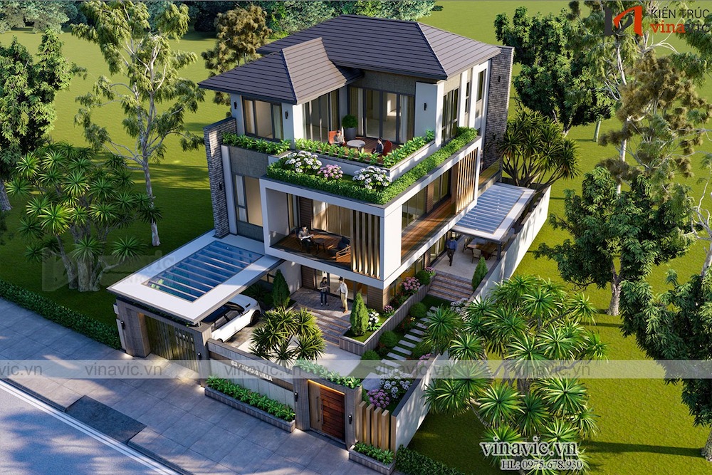 Mẫu nhà 3 tầng chữ L đẹp hiện đai thu hút ánh nhìn