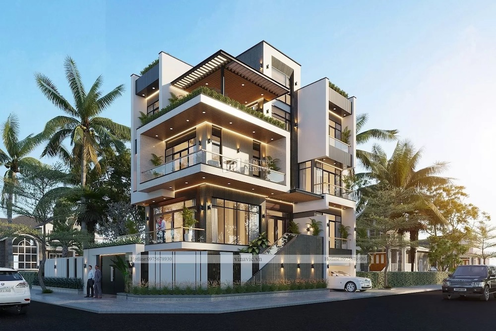 Mẫu nhà chữ L 3 tầng đẹp mặt tiền rộng 8m