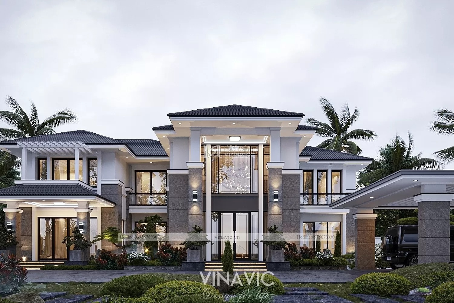 Nhà vườn 2 tầng đẹp đơn giản hiện đại mái nhật