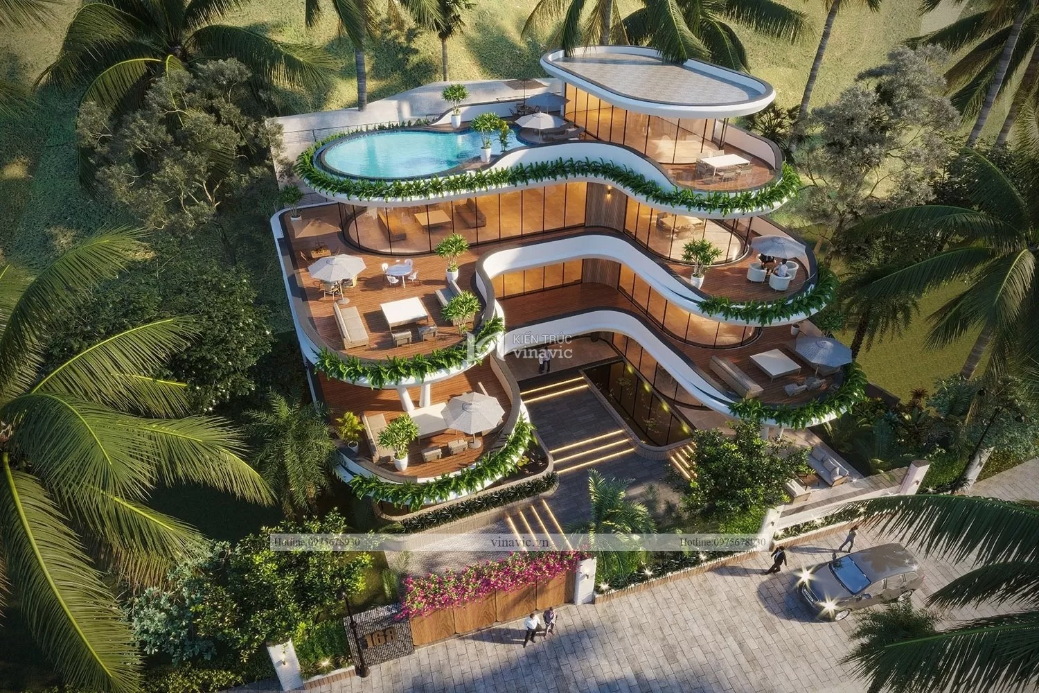 Biệt thự nghỉ dưỡng hiện đại 4 tầng sang trọng, thích hợp cho resort du lịch