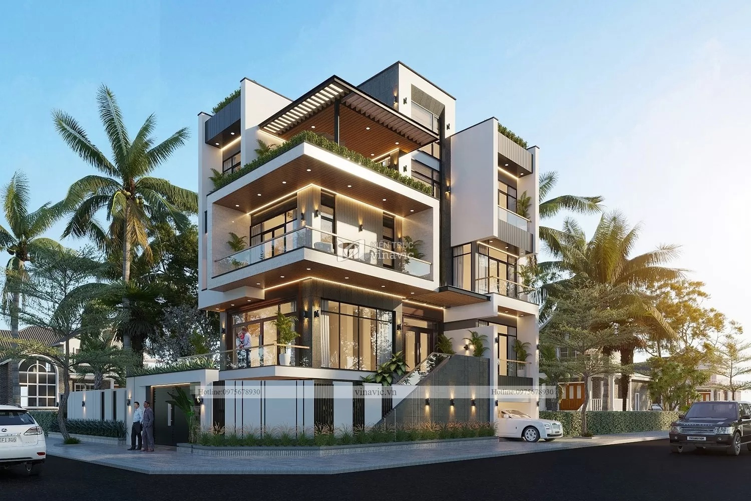 Biệt thự kính hiện đại lô góc 2 mặt tiền 3 tầng