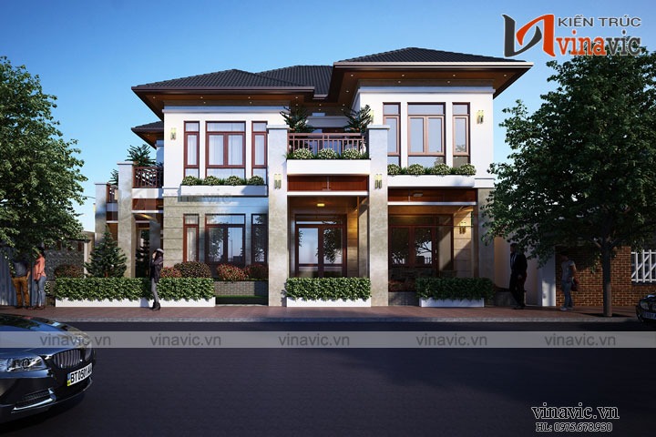 Nhà phố 2 tầng mái nhật phong cách hiện đại
