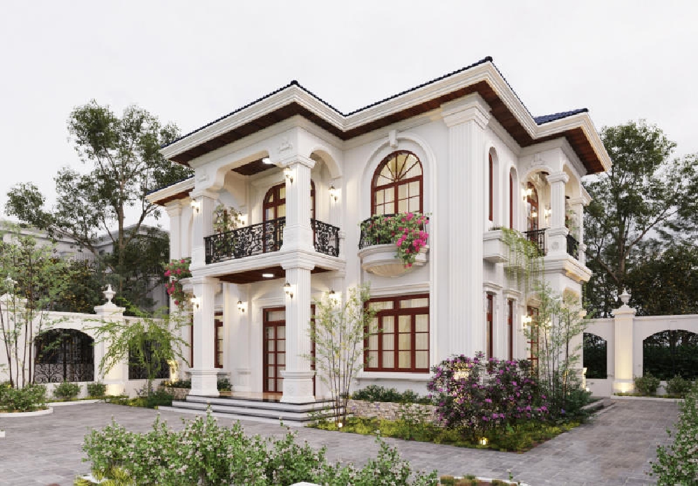 Thiết kế nhà mái Nhật 2 tầng sang trọng với phong cách tân cổ điển