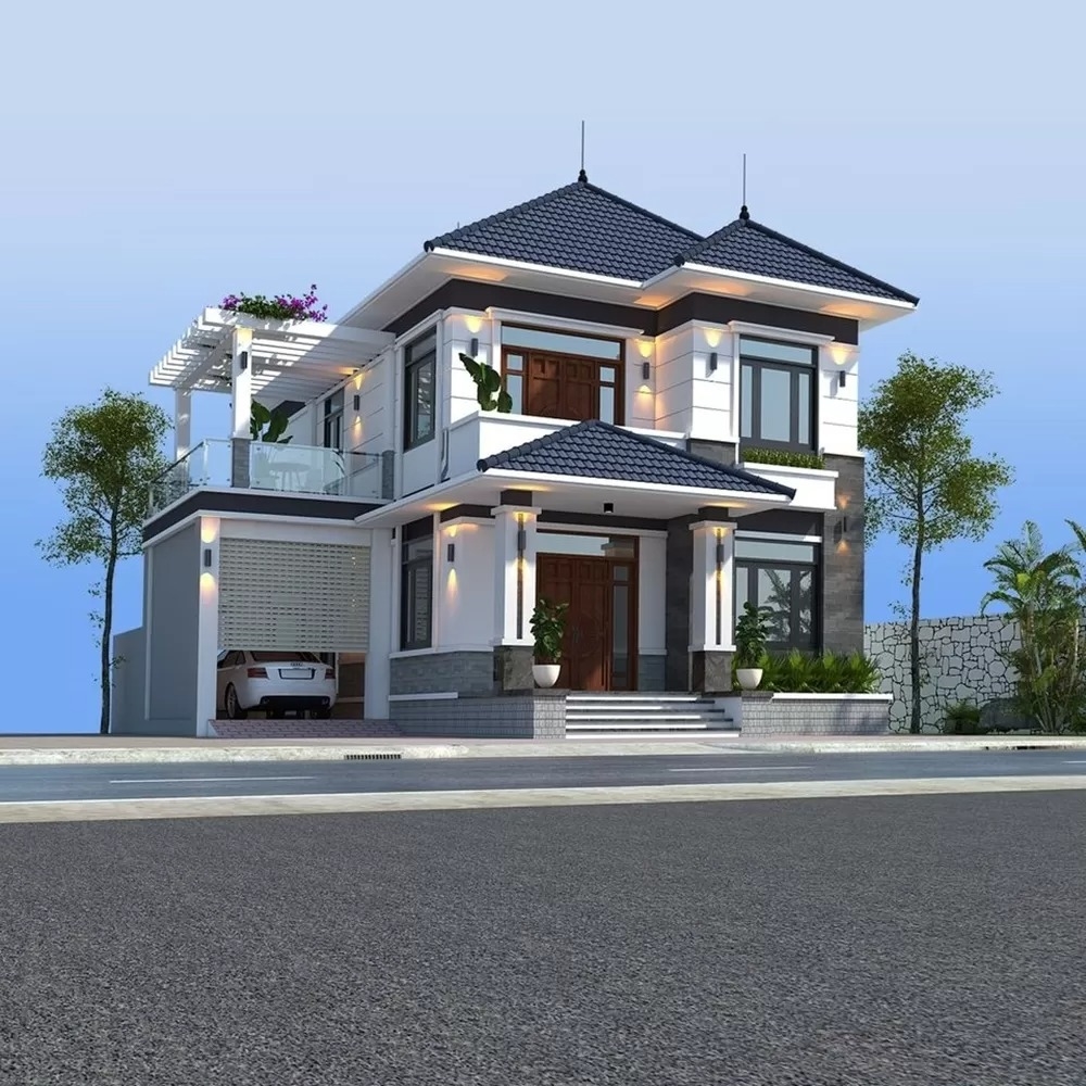 Mái nhật tạo điểm nhấn độc đáo cho kiến trúc tổng thể của ngôi nhà