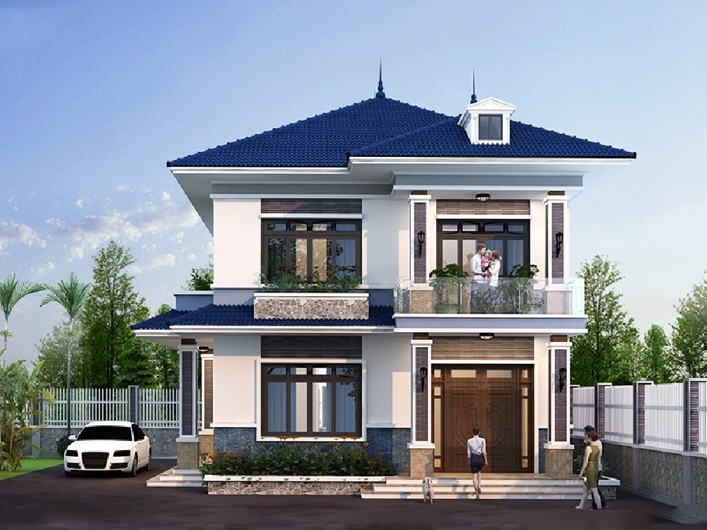 mẫu nhà vuông hai tầng mái nhật này thể hiện sự tối giản và sự hiện đại trong thiết kế.