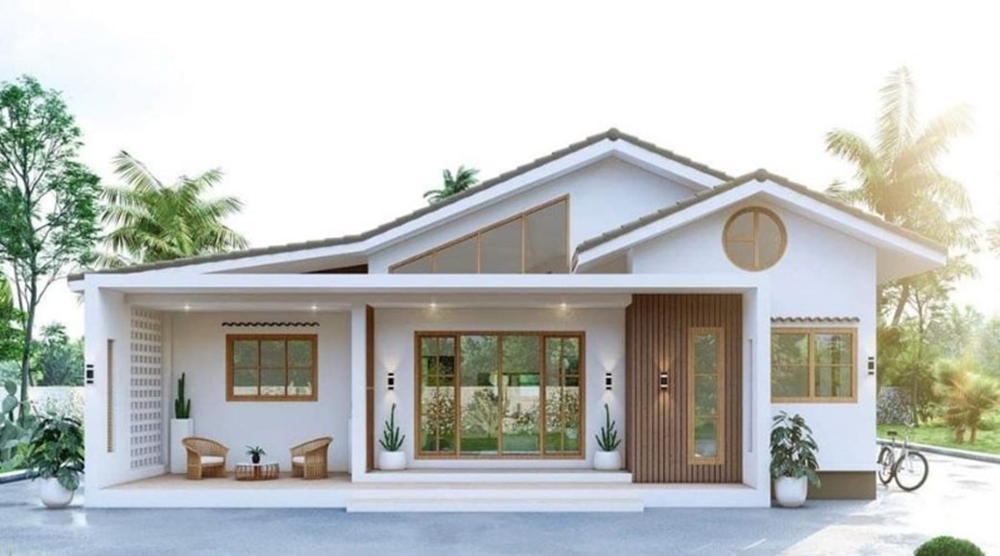 ngôi nhà thể hiện sự thanh nhã với một màu sắc trung tính và sử dụng gỗ tự nhiên