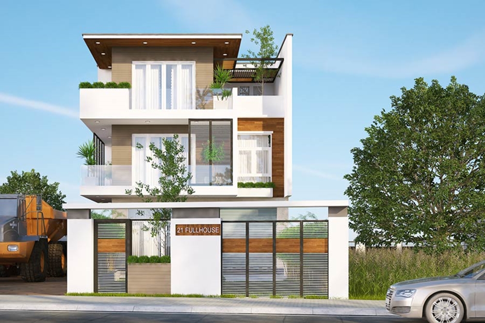 Thiết kế nhà mặt tiền 9m chú trọng ngoại thất của ngôi nhà