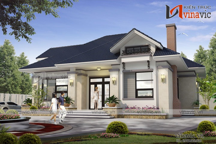 Biệt thự mini 1 tầng mái thái hiện đại có sân vườn đẹp ấn tượng