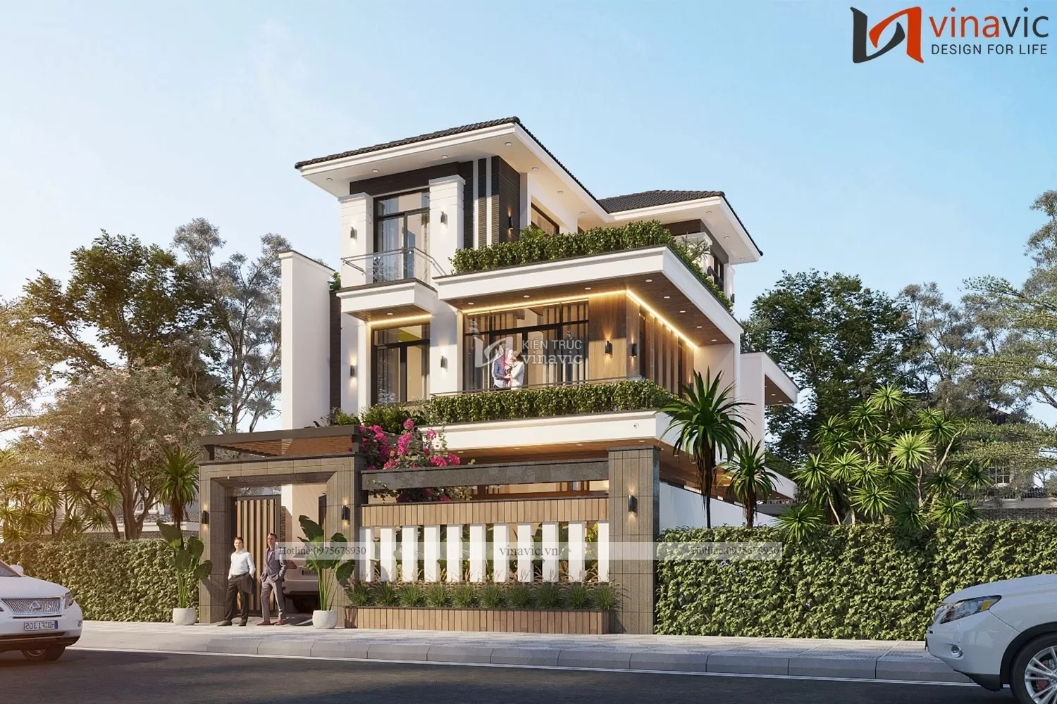Kiến trúc biệt thự mini 3 tầng mặt tiền 8m hiện đại