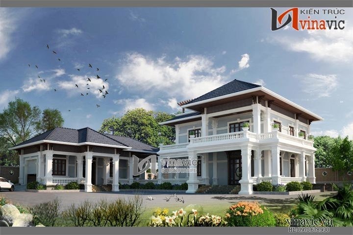 Kiến trúc sử dụng nhiều cửa sổ lớn để tận dụng ánh sáng tự nhiên và tạo không gian thoáng đãng.