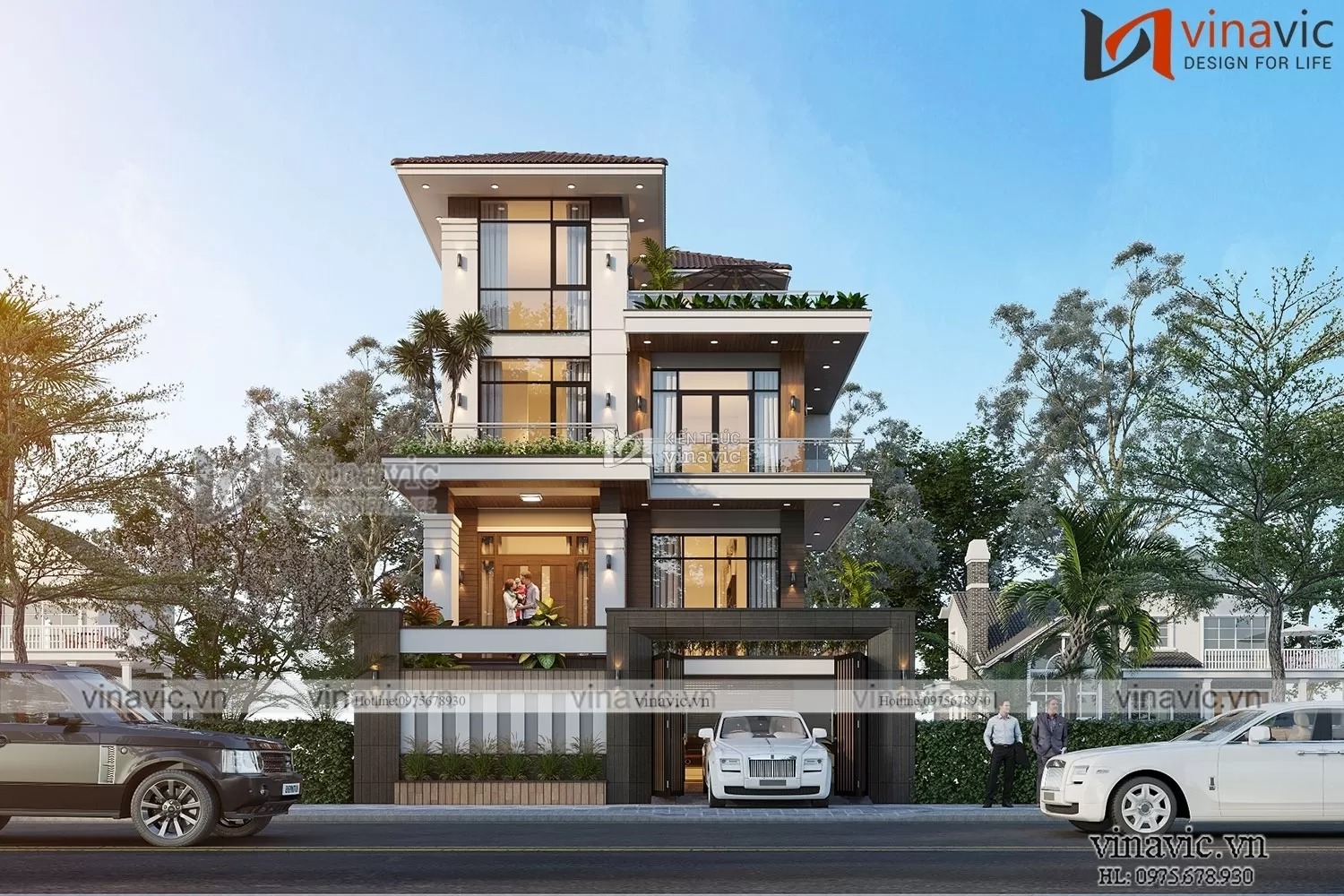 Mẫu biệt thự 3 tầng mini mái Nhật hiện đại