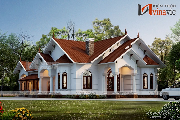 Mẫu thiết kế biệt thự mini nhà cấp 4 tân cổ điển mái thái