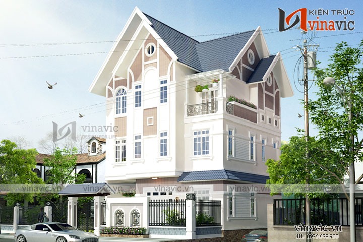 Thiết kế đối xứng tạo sự vững chắc cho căn nhà tân cổ điển
