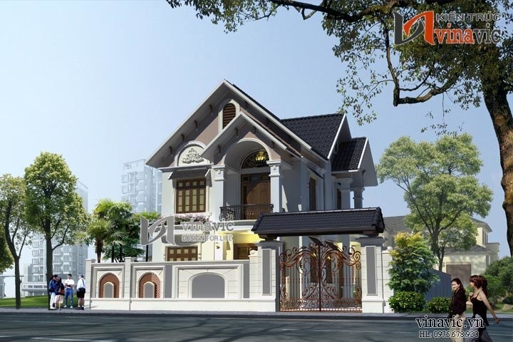 Bề mặt ngoại thất của biệt thự nhỏ tân cổ điển không quá cầu kỳ
