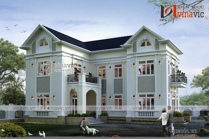 View chính biệt thự 2 tầng mini phong cách tân cổ điển