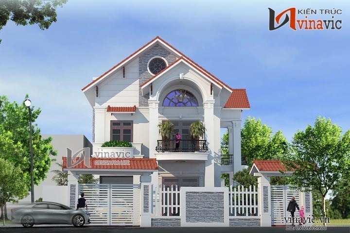 Thiết kế nhà biệt thự tân cổ điển mini đẹp tiểu cảnh sinh động