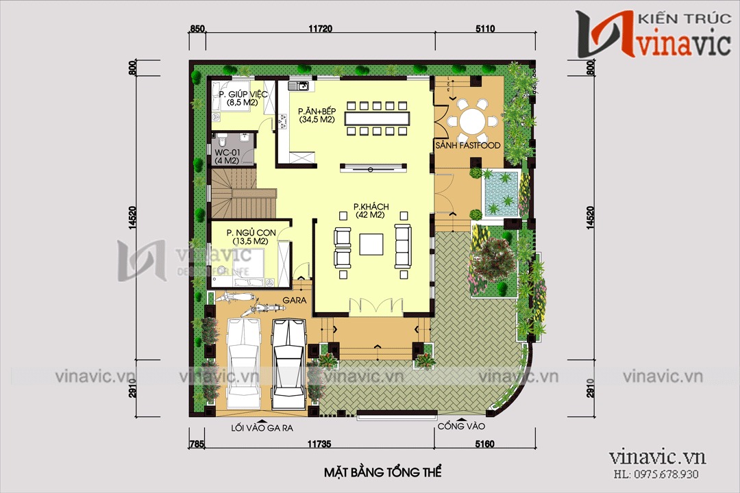 Mặt bằng tầng 1 Biệt thự phố 2 tầng BT1463 Mặt bằng tầng 1 Biệt thự 2 tầng BT1463