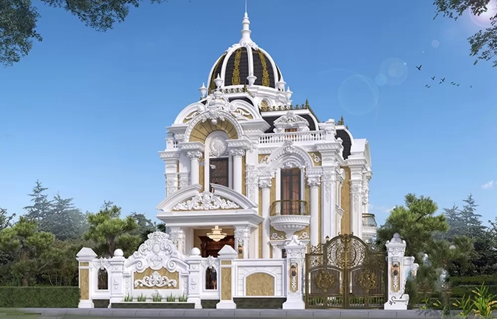 Mẫu biệt thự 2 tầng cổ điển mái chóp mansard