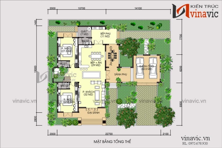 Mặt bằng tổng thể mẫu biệt thự sân vườn mái thái