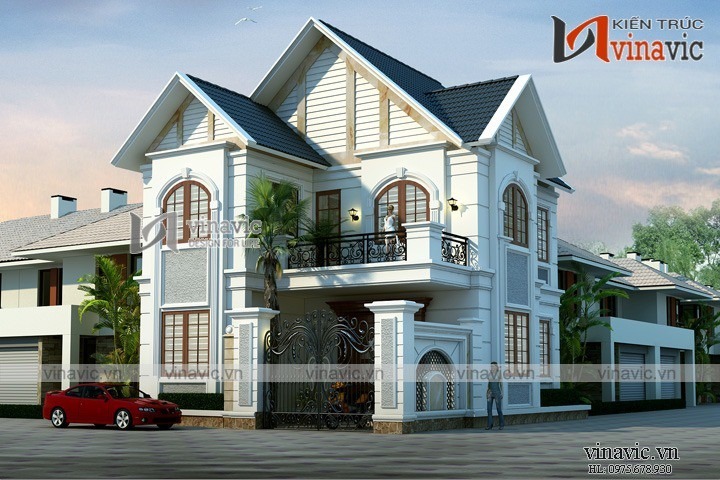 Thiết kế biệt thự 2 tầng mái thái diện tích 120m2 kích thước 10x12m