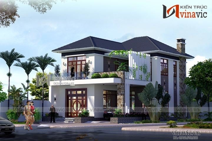 Biệt thự 2 tầng mái thái ở nông thôn 9x14m