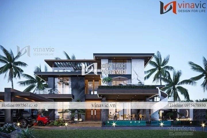 Mẫu biệt thự sân vườn 500m2 mái bằng hiện đại