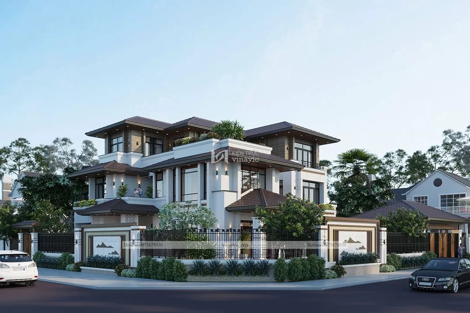 Không gian sống sang trọng đẳng cấp của mẫu nhà vườn 3 tầng 2 mặt tiền mái nhật hiện đại