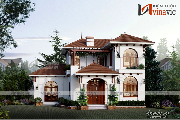 Mẫu nhà biệt thự vườn đẹp 2 tầng 140m2 mái thái