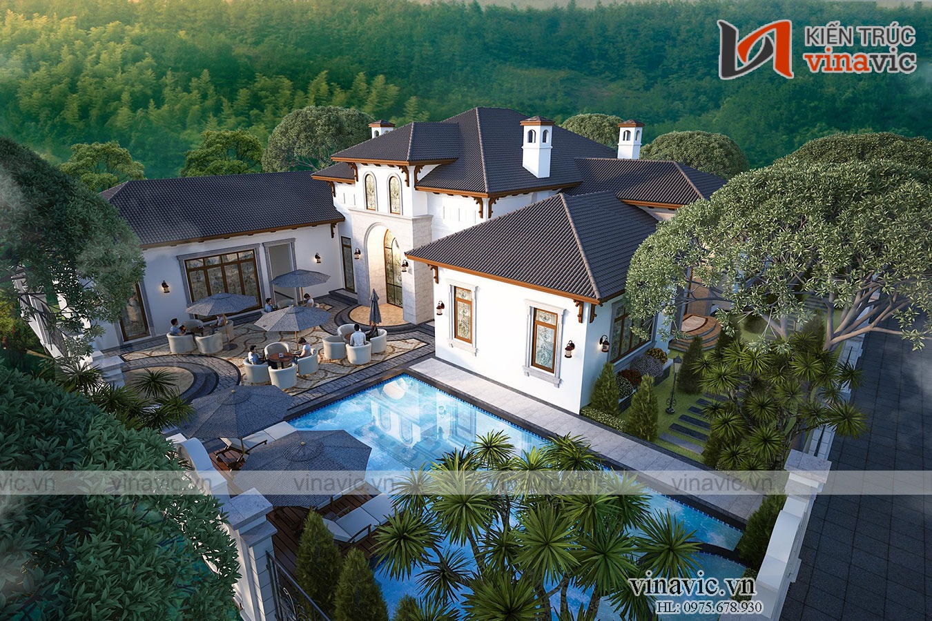Biệt thự nhà vườn 1 tầng 500m2 mái thái phong cách địa trung hải ở Thanh Hóa