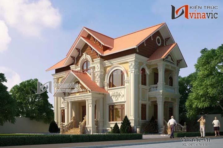 Mẫu nhà biệt thự 3 tầng tân cổ điển mái thái Mẫu biệt thự nhà vườn đẹp thiết kế theo phong cách cổ điển Pháp mái thái