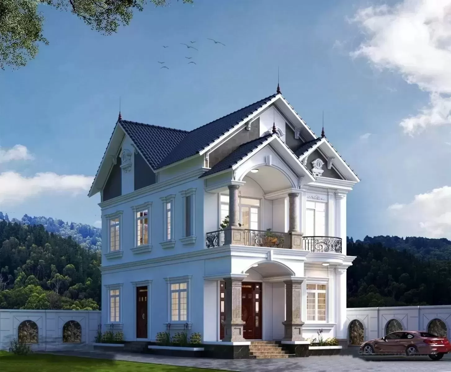 Kiến trúc biệt thự 2 tầng ngang 7m sâu 12m
