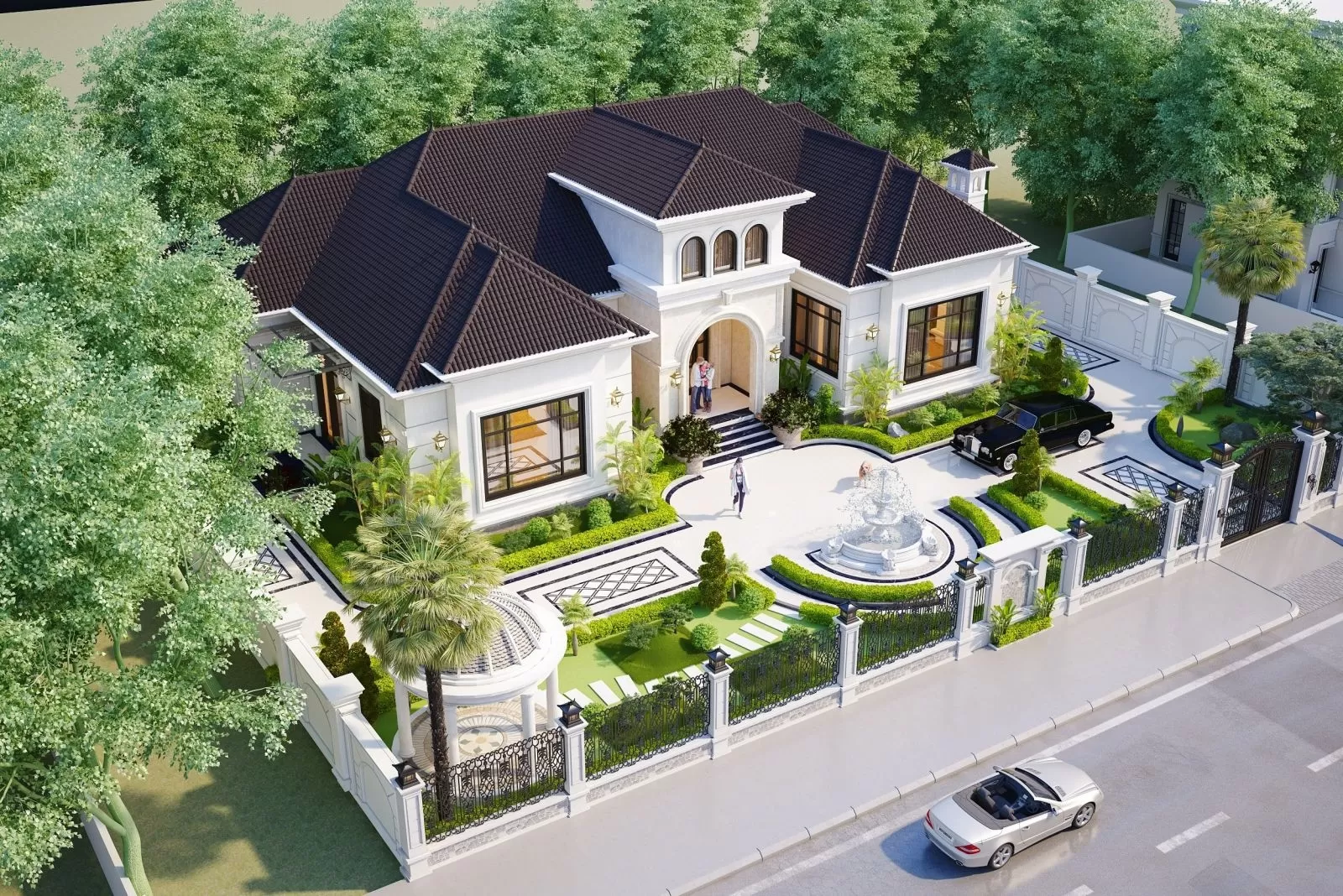 Xung quanh toà lâu đài có nhiều hệ thống cửa thiết kế hình vòm đặc trưng phong cách cổ điển