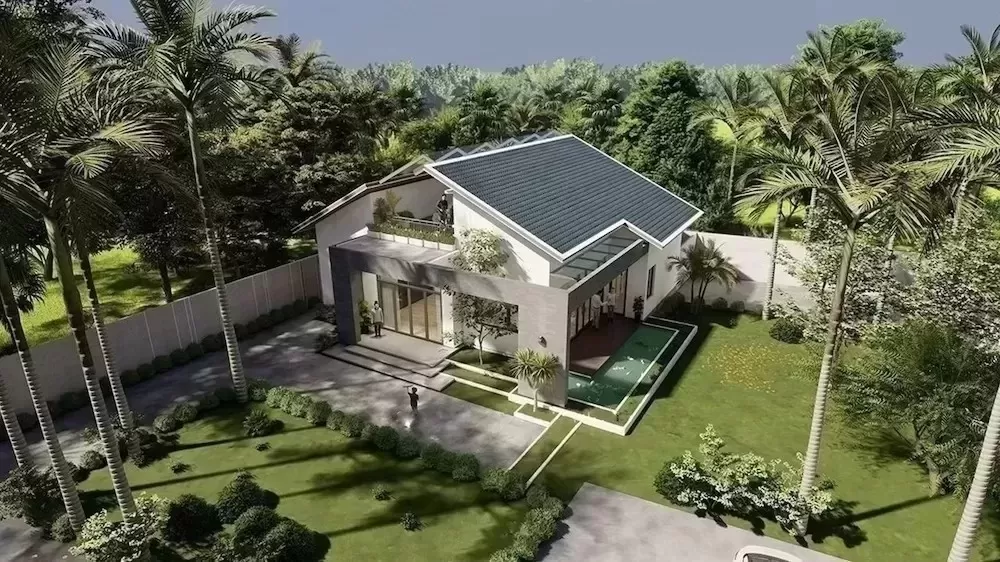 Xây nhà 100m2 1 tầng 4 phòng ngủ hiện đại