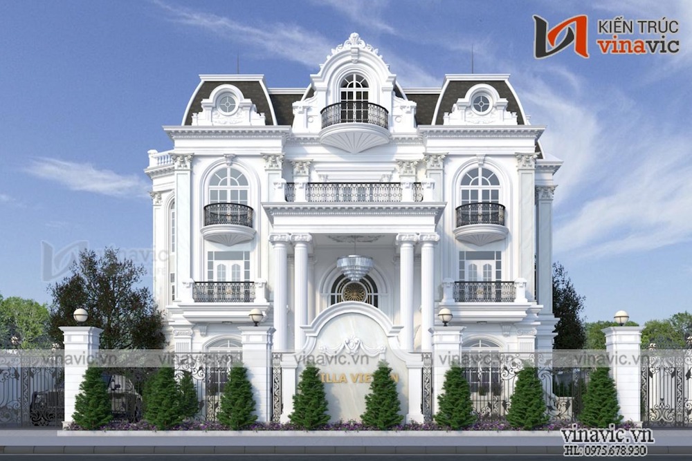 Villa nhà hình vuông 3 tầng 5 phòng ngủ