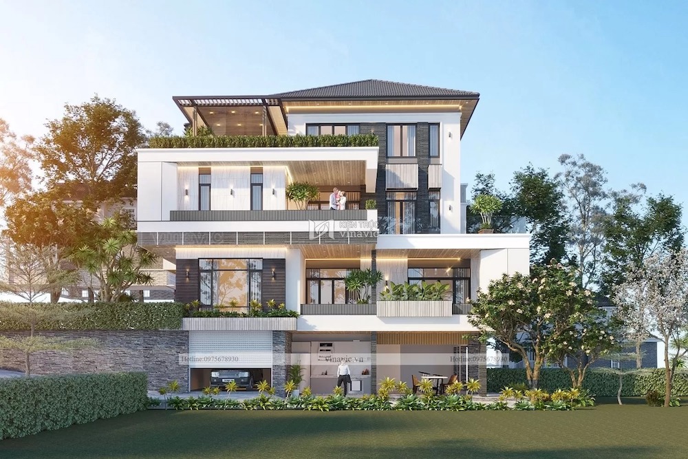 Nhà vuông 3 tầng mái nhật đẹp mặt tiền 12m