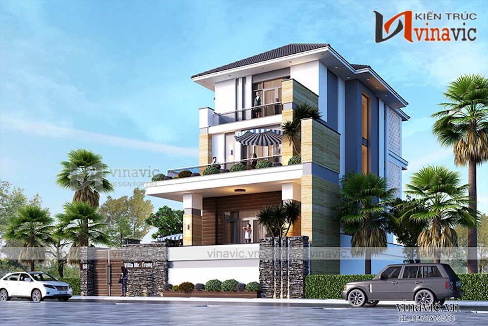 Nhà vuông có tầng hầm mái thái đẹp đơn giản