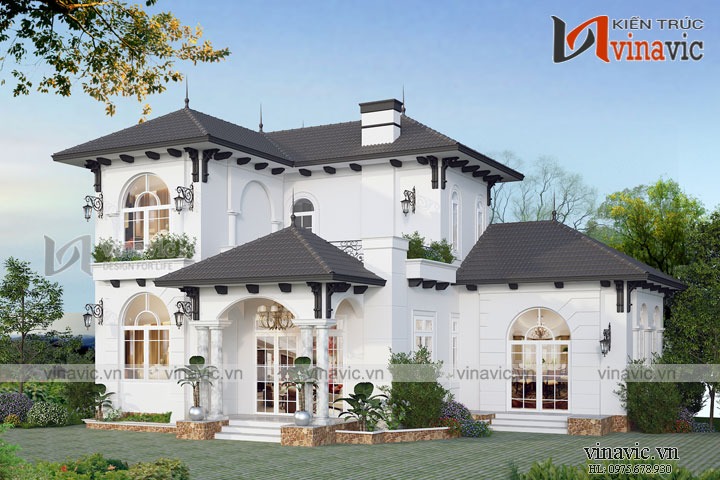 Mẫu nhà đẹp 2 tầng mái thái mặt tiền 16m sân vườn rộng