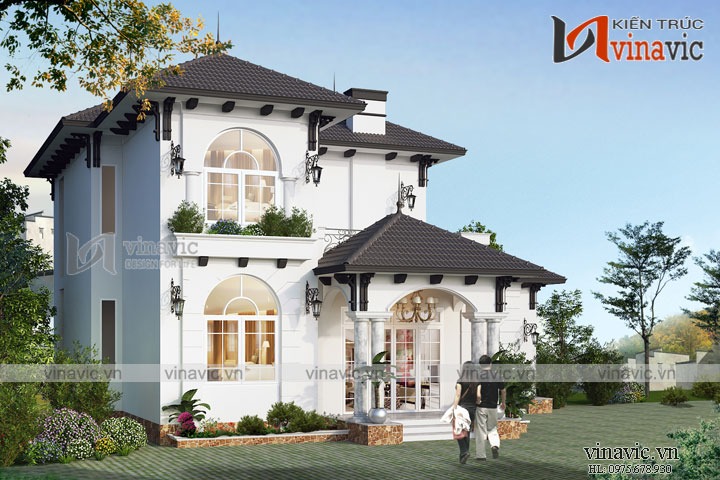 Mẫu biệt thự vườn đẹp 2 tầng mái thái tân cổ điển 16x13m