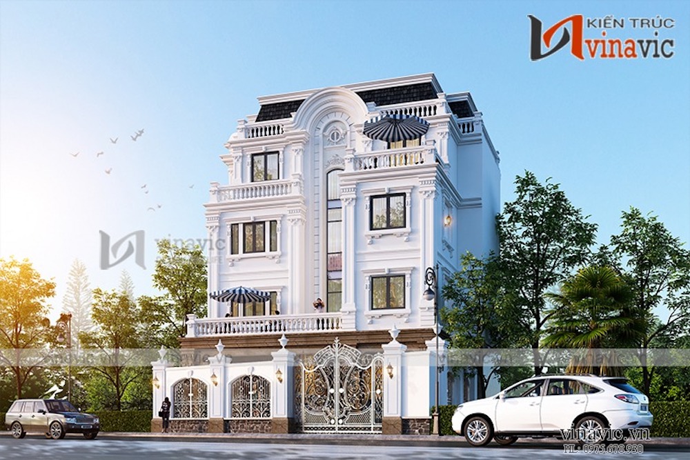 Mẫu biệt thự phố 4 tầng 5 phòng ngủ phong cách tân cổ điển 14 x 12m