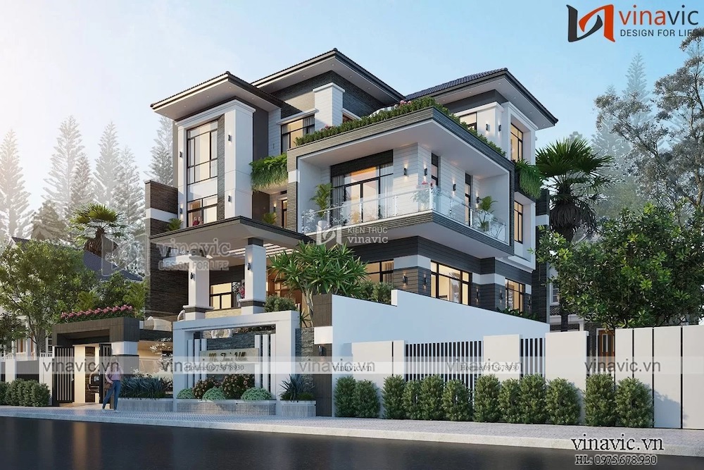 Biệt thự mái nhật 4 tầng mặt tiền 14m hiện đại